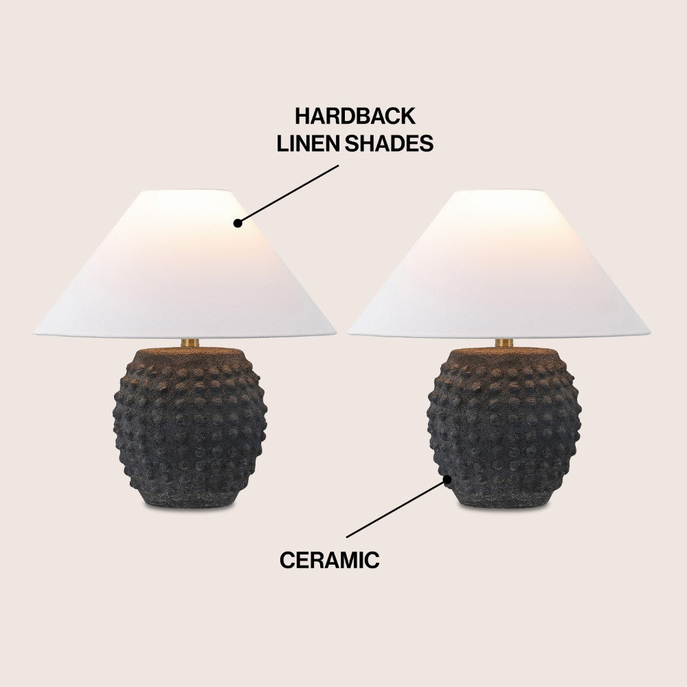 Willow 18.25" Minimalist Scandinavian Ceramic/Iron Hobnail LED Table Lamp Set 2