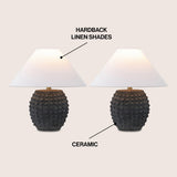 Willow 18.25" Minimalist Scandinavian Ceramic/Iron Hobnail LED Table Lamp Set 2
