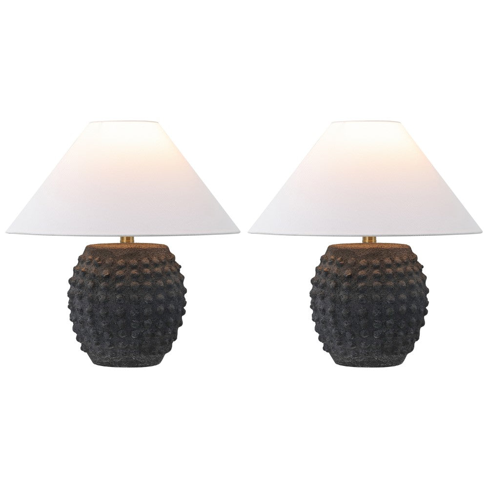 Willow 18.25" Minimalist Scandinavian Ceramic/Iron Hobnail LED Table Lamp Set 2