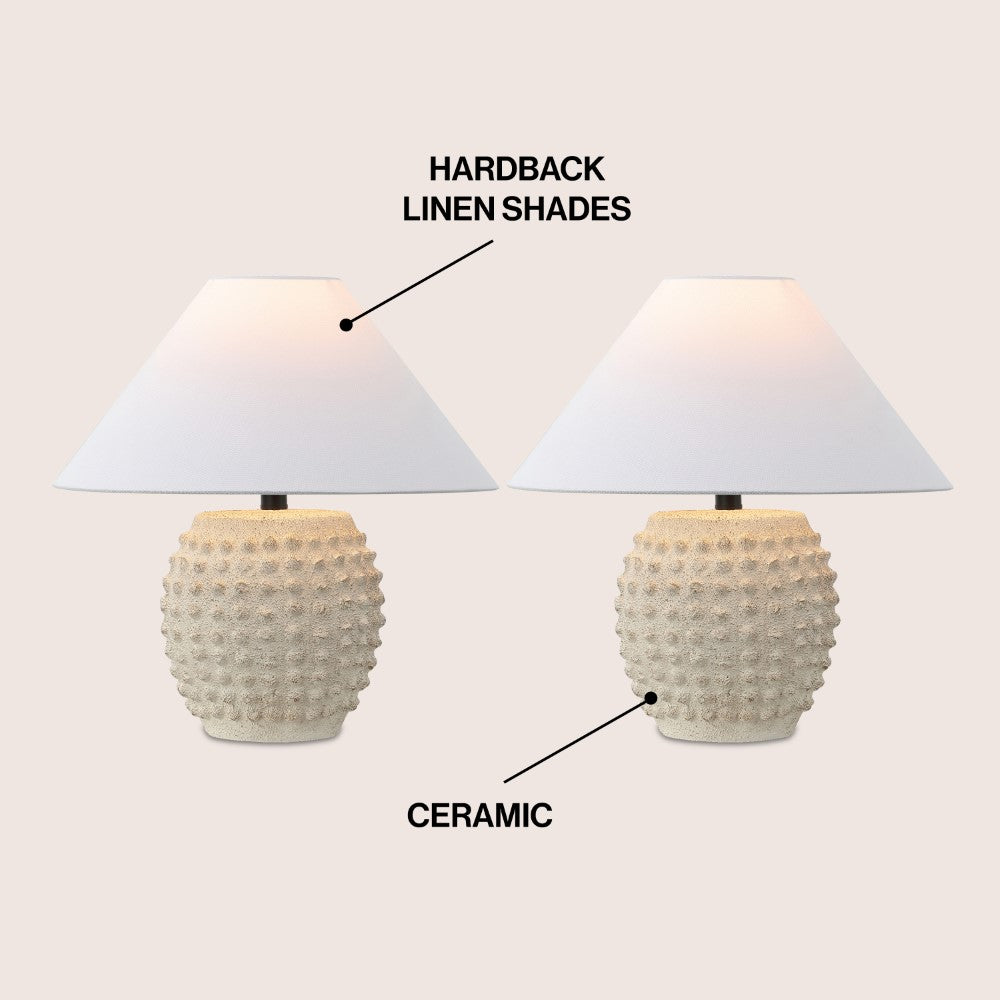 Willow 18.25" Minimalist Scandinavian Ceramic/Iron Hobnail LED Table Lamp Set 2