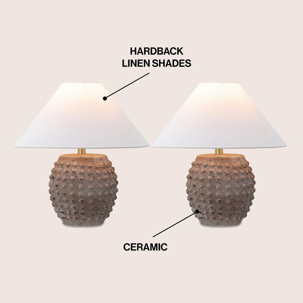 Willow 18.25" Minimalist Scandinavian Ceramic/Iron Hobnail LED Table Lamp Set 2