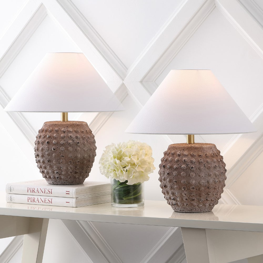 Willow 18.25" Minimalist Scandinavian Ceramic/Iron Hobnail LED Table Lamp Set 2