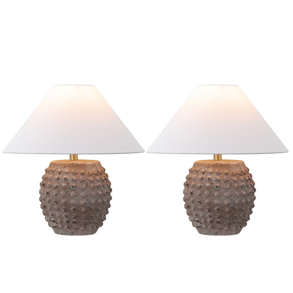 Willow 18.25" Minimalist Scandinavian Ceramic/Iron Hobnail LED Table Lamp Set 2