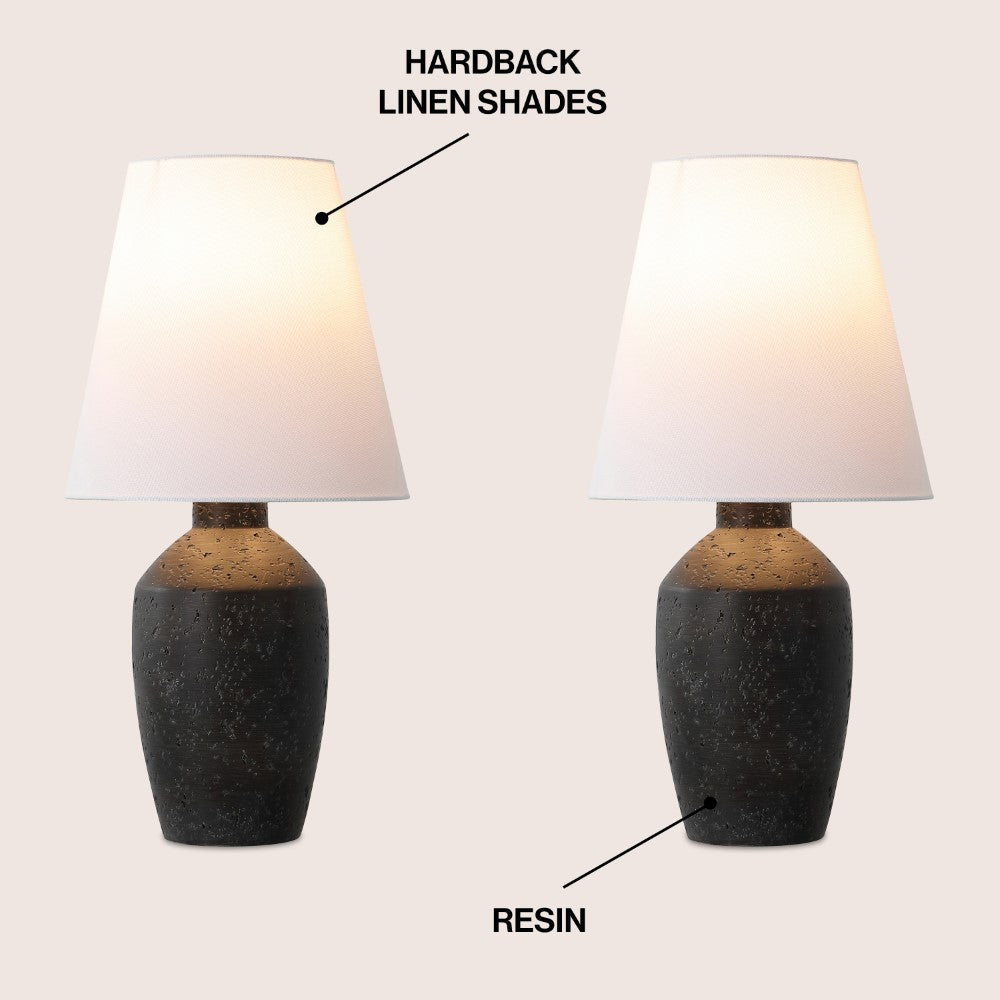 Adeline 19.5" Minimalist Scandinavian Concrete Effect Resin/Iron Ginger Jar LED Table Lamp Set 2