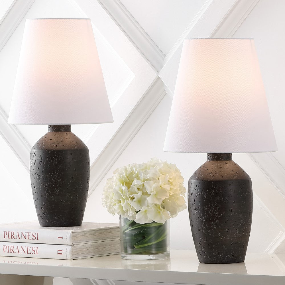 Adeline 19.5" Minimalist Scandinavian Concrete Effect Resin/Iron Ginger Jar LED Table Lamp Set 2