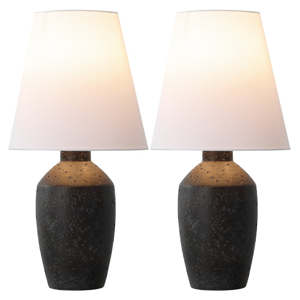 Adeline 19.5" Minimalist Scandinavian Concrete Effect Resin/Iron Ginger Jar LED Table Lamp Set 2