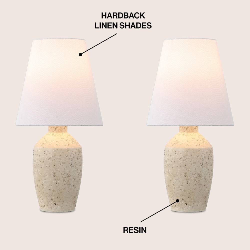 Adeline 19.5" Minimalist Scandinavian Concrete Effect Resin/Iron Ginger Jar LED Table Lamp Set 2
