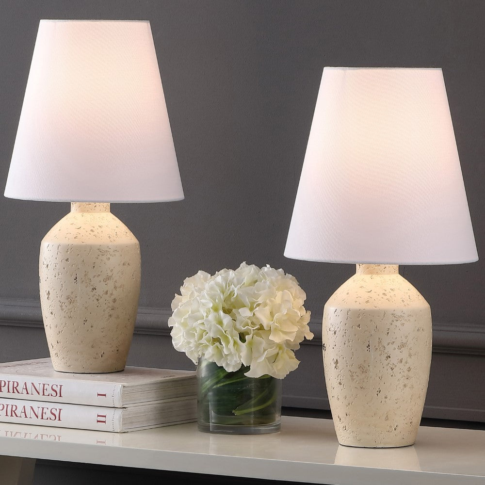 Adeline 19.5" Minimalist Scandinavian Concrete Effect Resin/Iron Ginger Jar LED Table Lamp Set 2