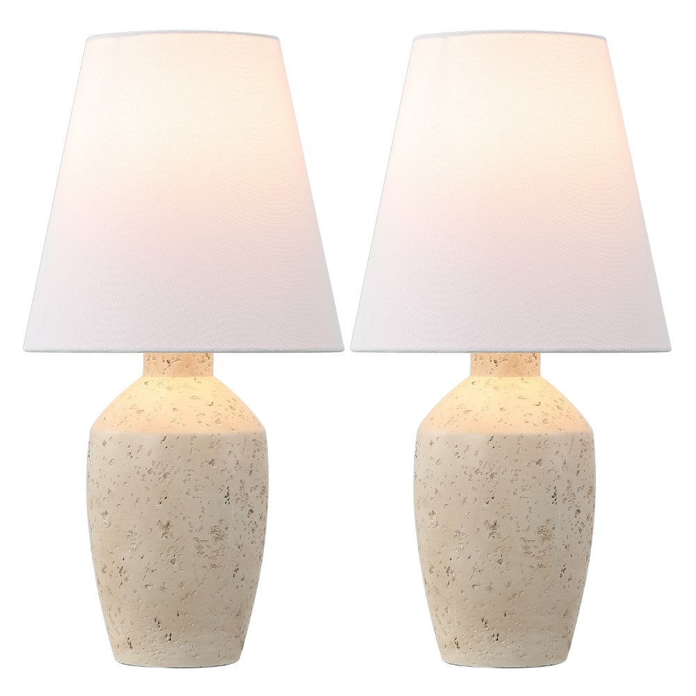 Adeline 19.5" Minimalist Scandinavian Concrete Effect Resin/Iron Ginger Jar LED Table Lamp Set 2