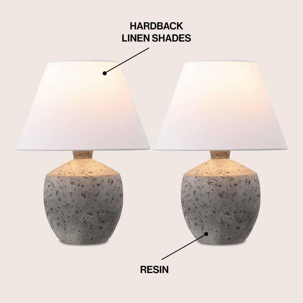 Dahlia 18" Minimalist Scandinavian Concrete Effect Resin/Iron LED Table Lamp Set 2