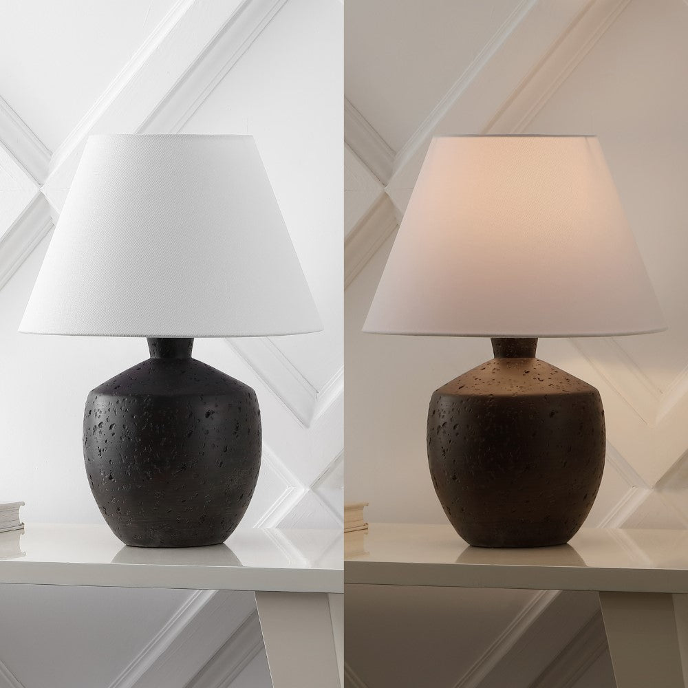 Dahlia 18" Minimalist Scandinavian Concrete Effect Resin/Iron LED Table Lamp Set 2