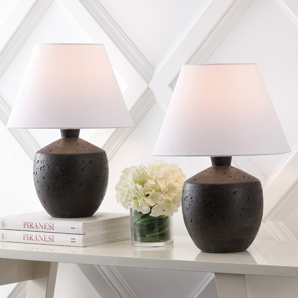 Dahlia 18" Minimalist Scandinavian Concrete Effect Resin/Iron LED Table Lamp Set 2