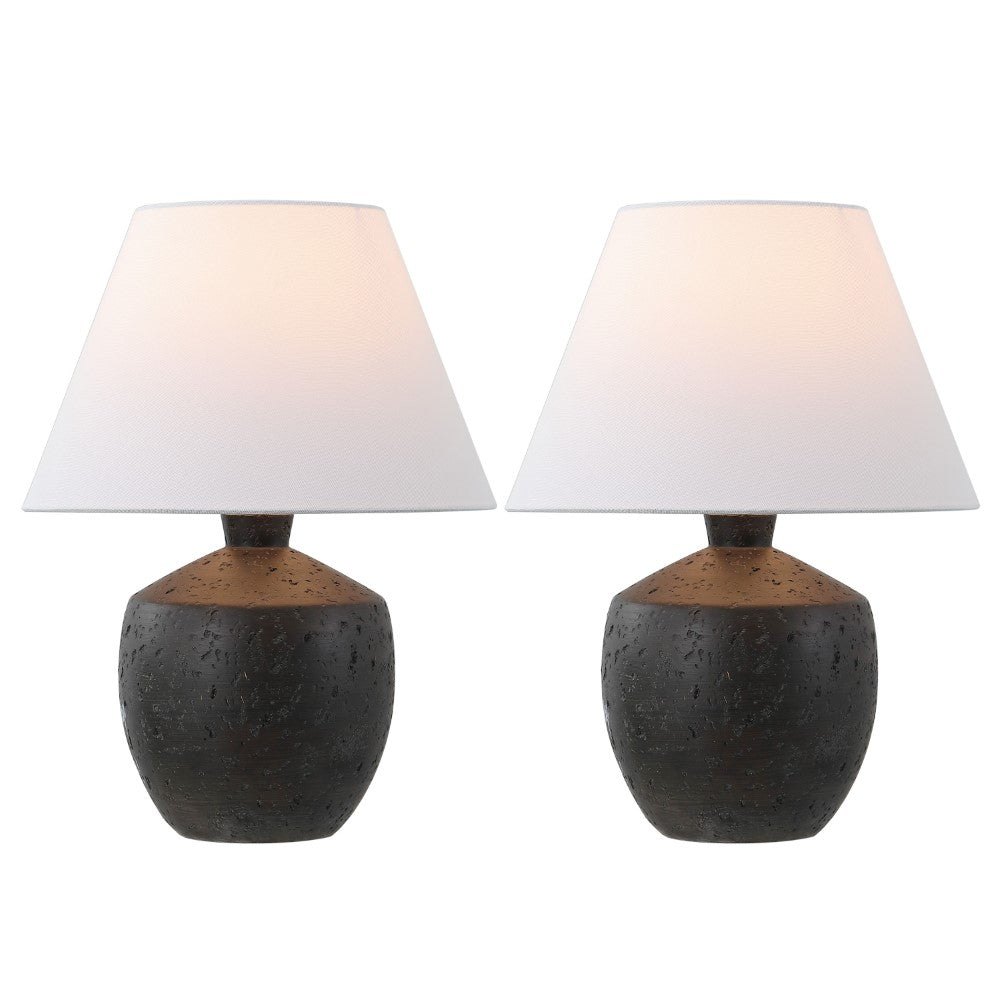 Dahlia 18" Minimalist Scandinavian Concrete Effect Resin/Iron LED Table Lamp Set 2
