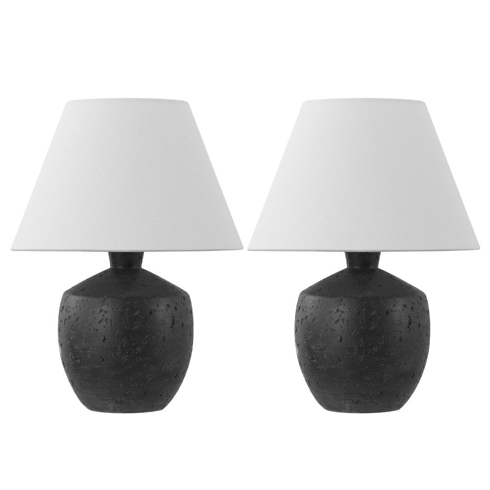 Dahlia 18" Minimalist Scandinavian Concrete Effect Resin/Iron LED Table Lamp Set 2