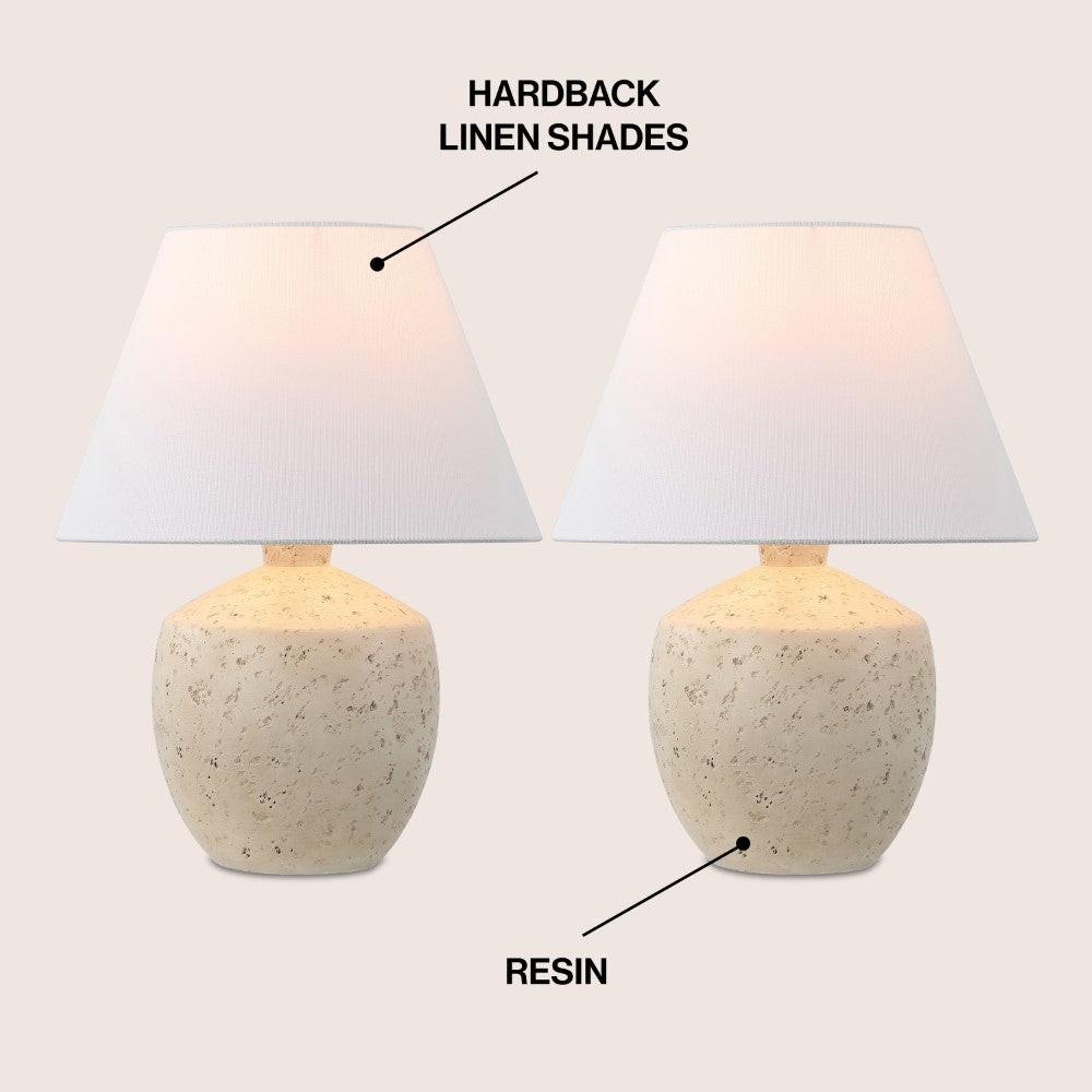 Dahlia 18" Minimalist Scandinavian Concrete Effect Resin/Iron LED Table Lamp Set 2