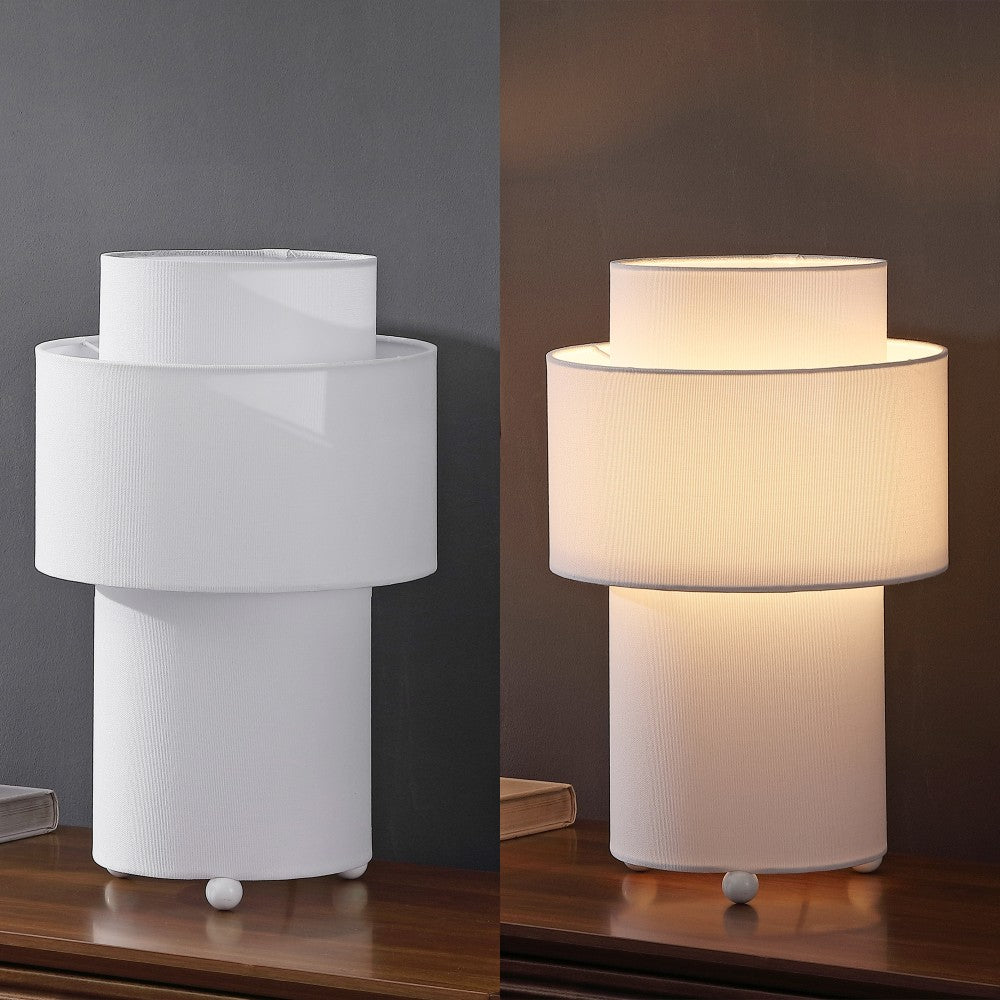 Haze 17.5 in. Modern Minimalist Fabric Stacked Cylinder LED Table Lamp