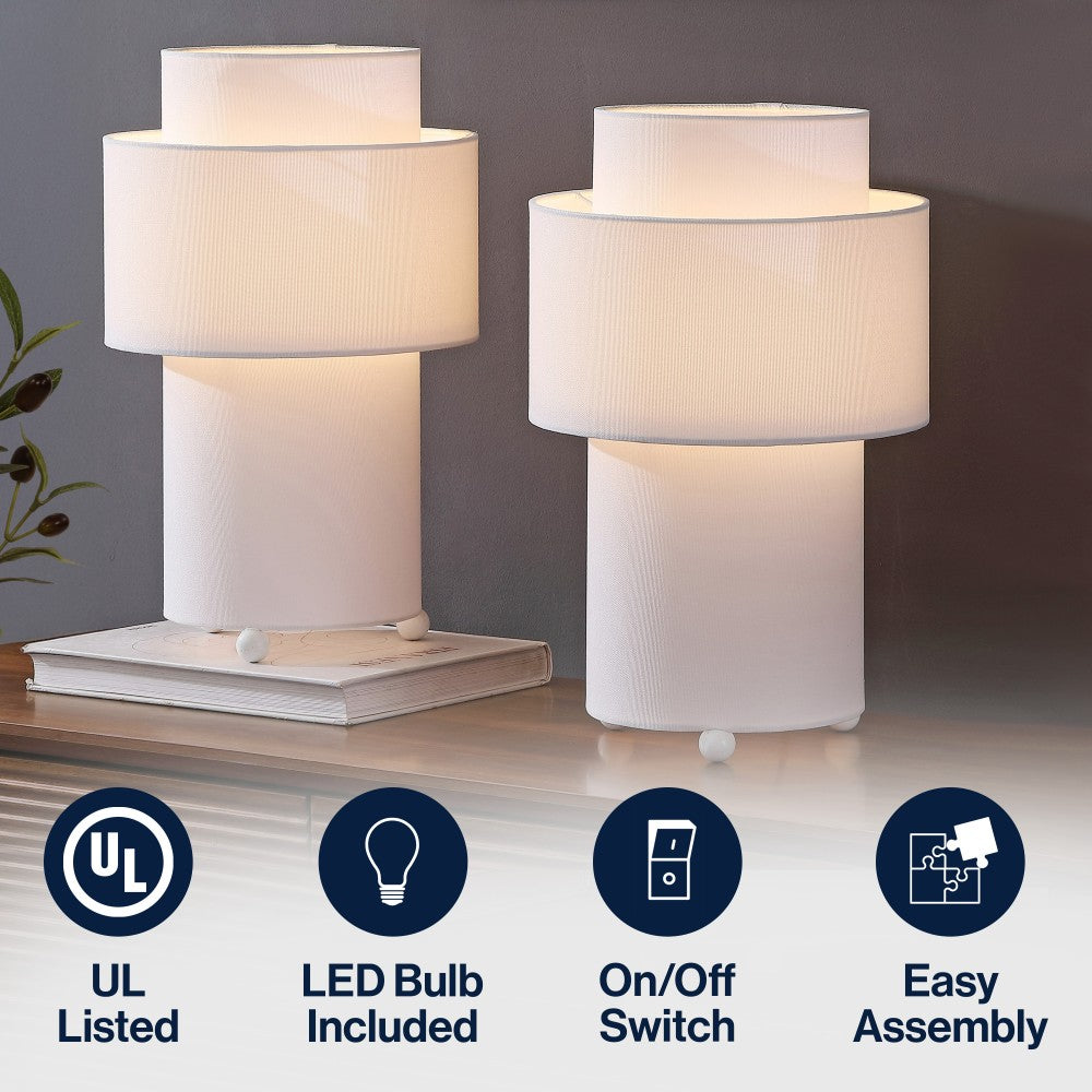 Haze 17.5 in. Modern Minimalist Fabric Stacked Cylinder LED Table Lamp