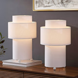 Haze 17.5 in. Modern Minimalist Fabric Stacked Cylinder LED Table Lamp