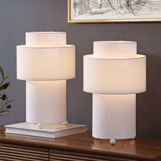 Haze 17.5 in. Modern Minimalist Fabric Stacked Cylinder LED Table Lamp