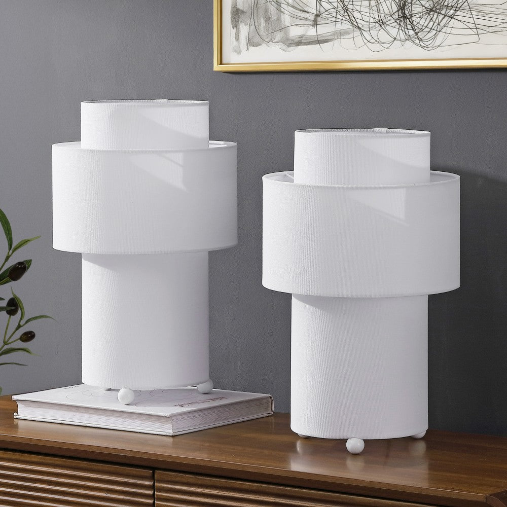 Haze 17.5 in. Modern Minimalist Fabric Stacked Cylinder LED Table Lamp