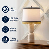 Lacy 25.25" Organic Modern Sculptural Hourglass Travertine Stone with Fringed Drum Shade LED Table Lamp