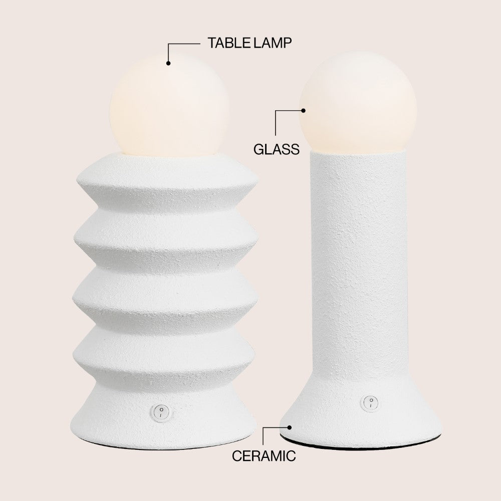 Onyx 13" Modern Scandinavian Ceramic/Glass Geometric Integrated LED Table Lamp, Set of 2