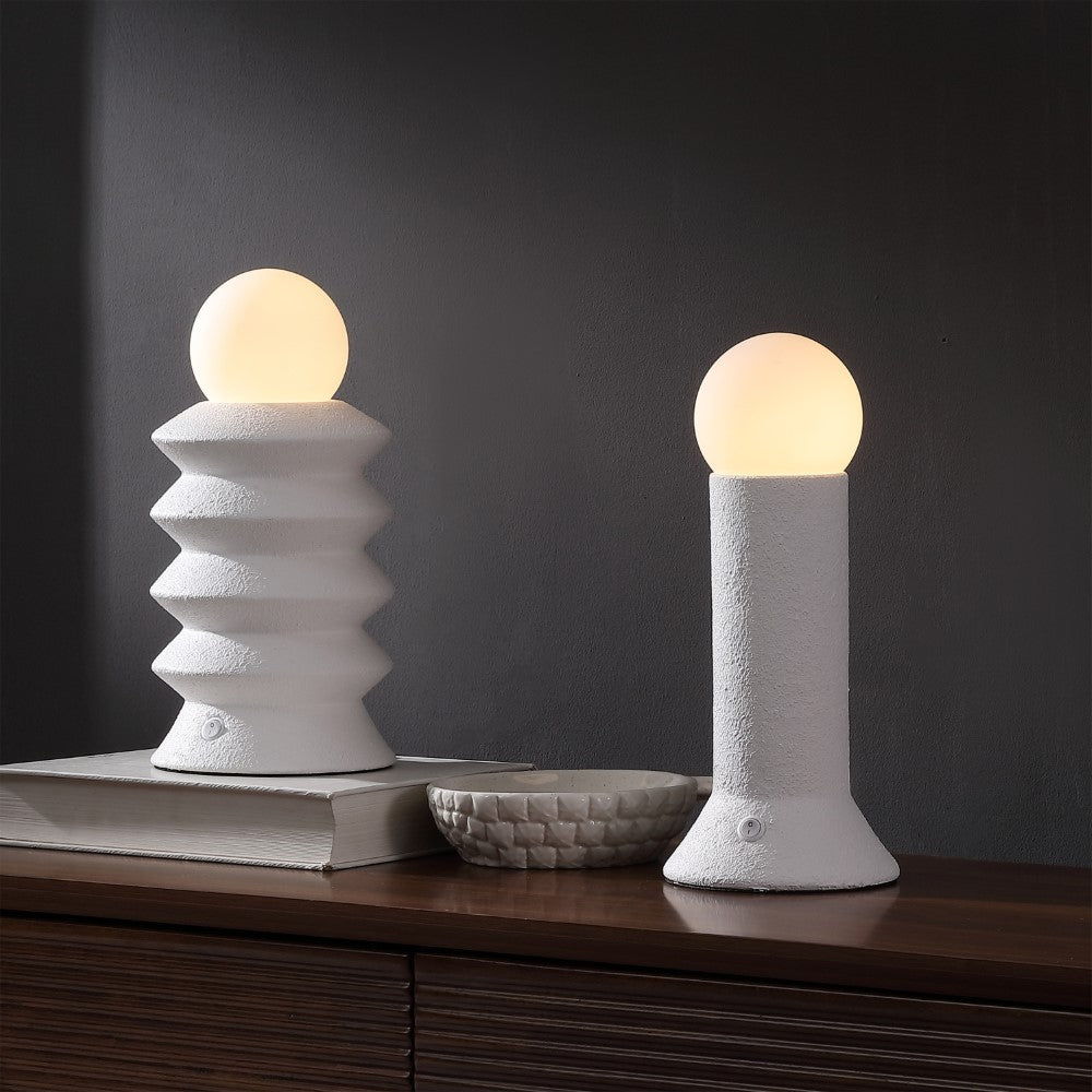 Onyx 13" Modern Scandinavian Ceramic/Glass Geometric Integrated LED Table Lamp, Set of 2