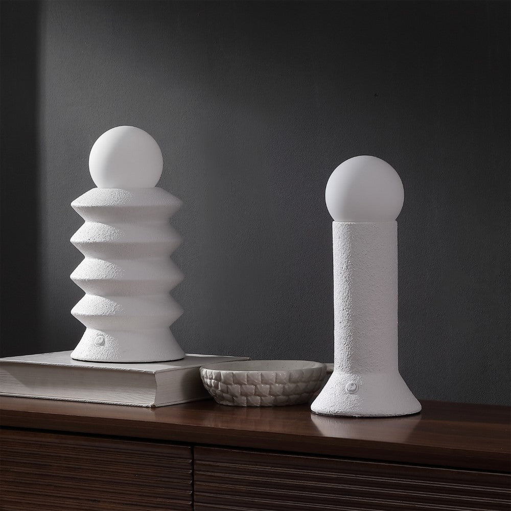Onyx 13" Modern Scandinavian Ceramic/Glass Geometric Integrated LED Table Lamp, Set of 2