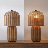 Falcon 22.5" Modern Coastal Woven Rattan Arched LED Table Lamp