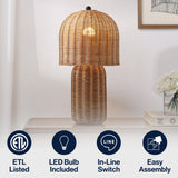 Falcon 22.5" Modern Coastal Woven Rattan Arched LED Table Lamp