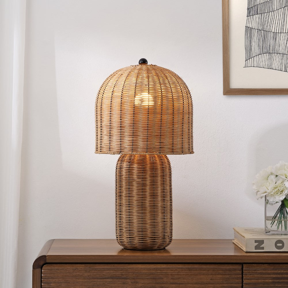 Falcon 22.5" Modern Coastal Woven Rattan Arched LED Table Lamp