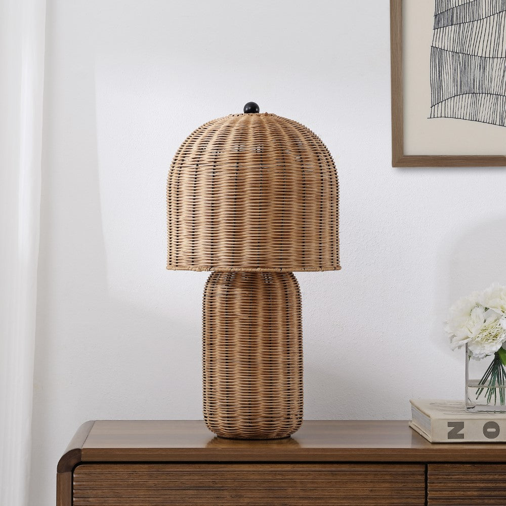 Falcon 22.5" Modern Coastal Woven Rattan Arched LED Table Lamp