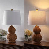 Fawn 23" Modern Coastal Woven Rattan Gourd LED Table Lamp, Set of 2