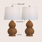Fawn 23" Modern Coastal Woven Rattan Gourd LED Table Lamp, Set of 2