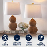 Fawn 23" Modern Coastal Woven Rattan Gourd LED Table Lamp, Set of 2