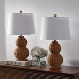 Fawn 23" Modern Coastal Woven Rattan Gourd LED Table Lamp, Set of 2