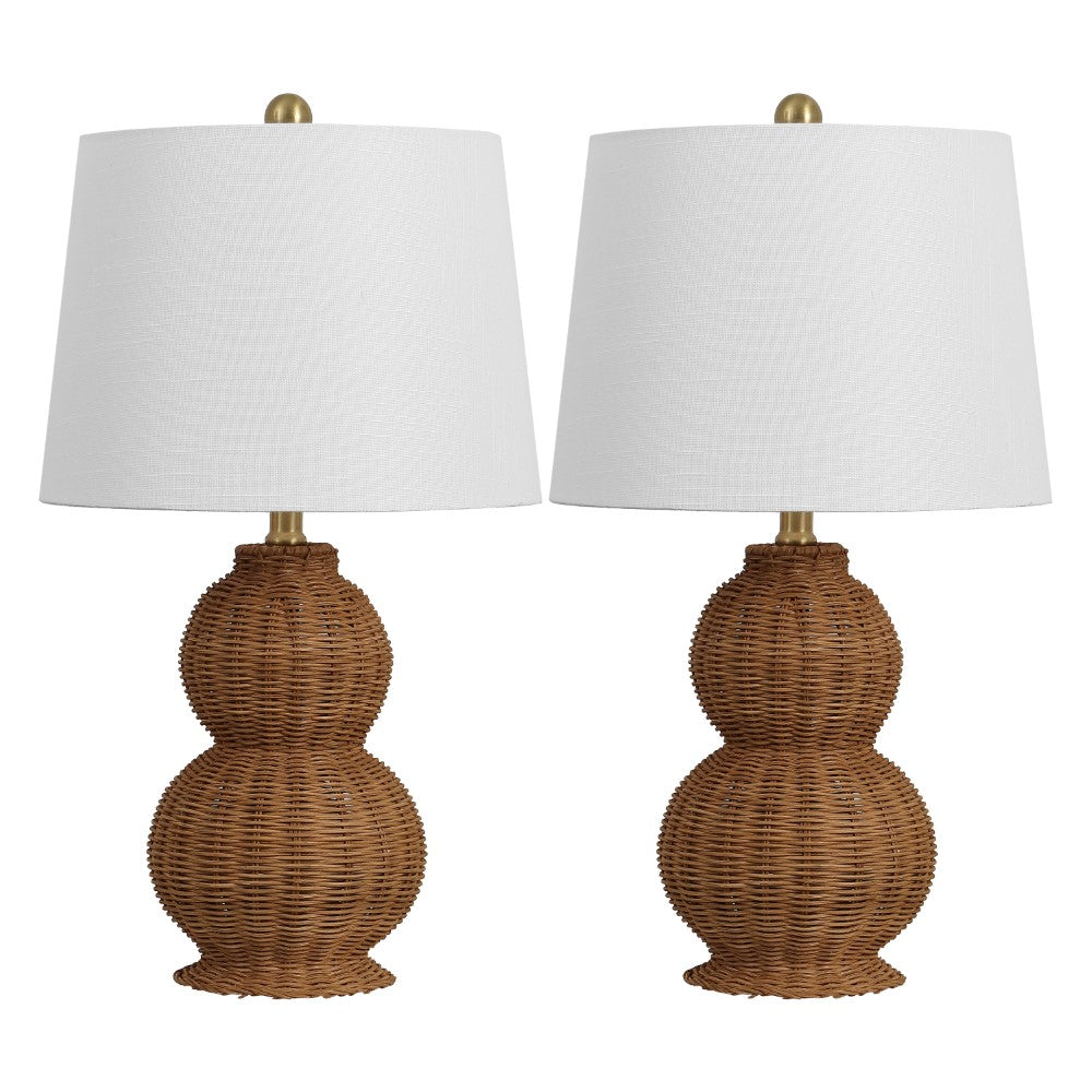 Fawn 23" Modern Coastal Woven Rattan Gourd LED Table Lamp, Set of 2