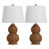 Fawn 23" Modern Coastal Woven Rattan Gourd LED Table Lamp, Set of 2