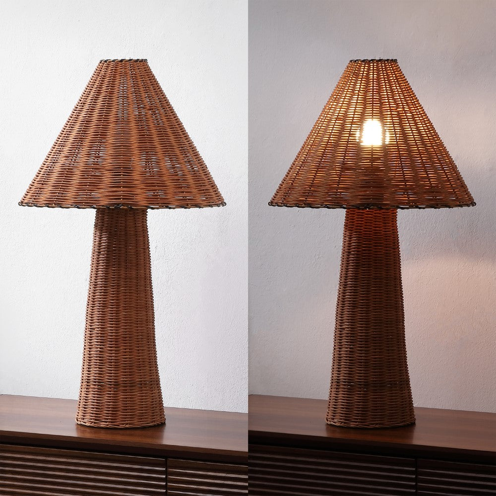 Phoenix 26.5" Modern Coastal Woven Rattan Tapered Cylinder LED Table Lamp