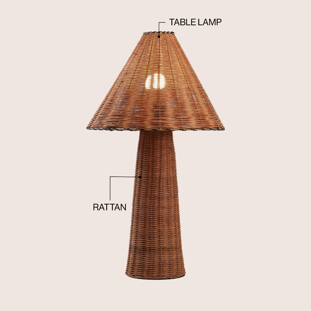 Phoenix 26.5" Modern Coastal Woven Rattan Tapered Cylinder LED Table Lamp