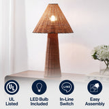 Phoenix 26.5" Modern Coastal Woven Rattan Tapered Cylinder LED Table Lamp