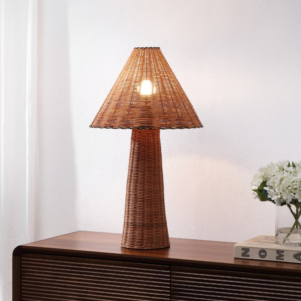 Phoenix 26.5" Modern Coastal Woven Rattan Tapered Cylinder LED Table Lamp