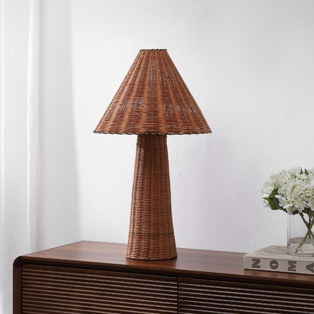 Phoenix 26.5" Modern Coastal Woven Rattan Tapered Cylinder LED Table Lamp