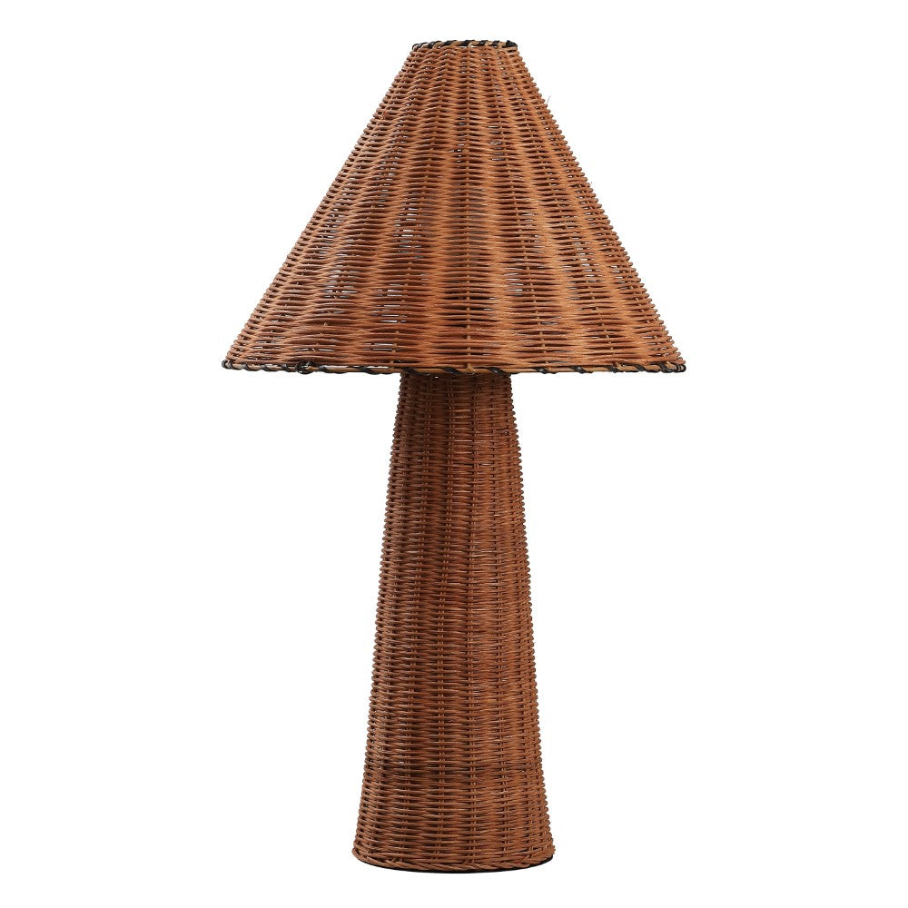 Phoenix 26.5" Modern Coastal Woven Rattan Tapered Cylinder LED Table Lamp