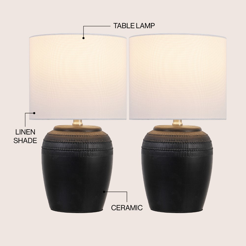 Fawn 16.75" Traditional Rustic Reeded Ceramic Vase LED Table Lamp, Set of 2