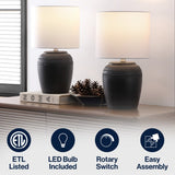 Fawn 16.75" Traditional Rustic Reeded Ceramic Vase LED Table Lamp, Set of 2