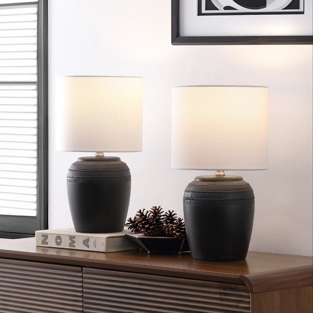 Fawn 16.75" Traditional Rustic Reeded Ceramic Vase LED Table Lamp, Set of 2