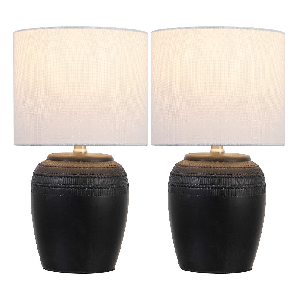 Fawn 16.75" Traditional Rustic Reeded Ceramic Vase LED Table Lamp, Set of 2