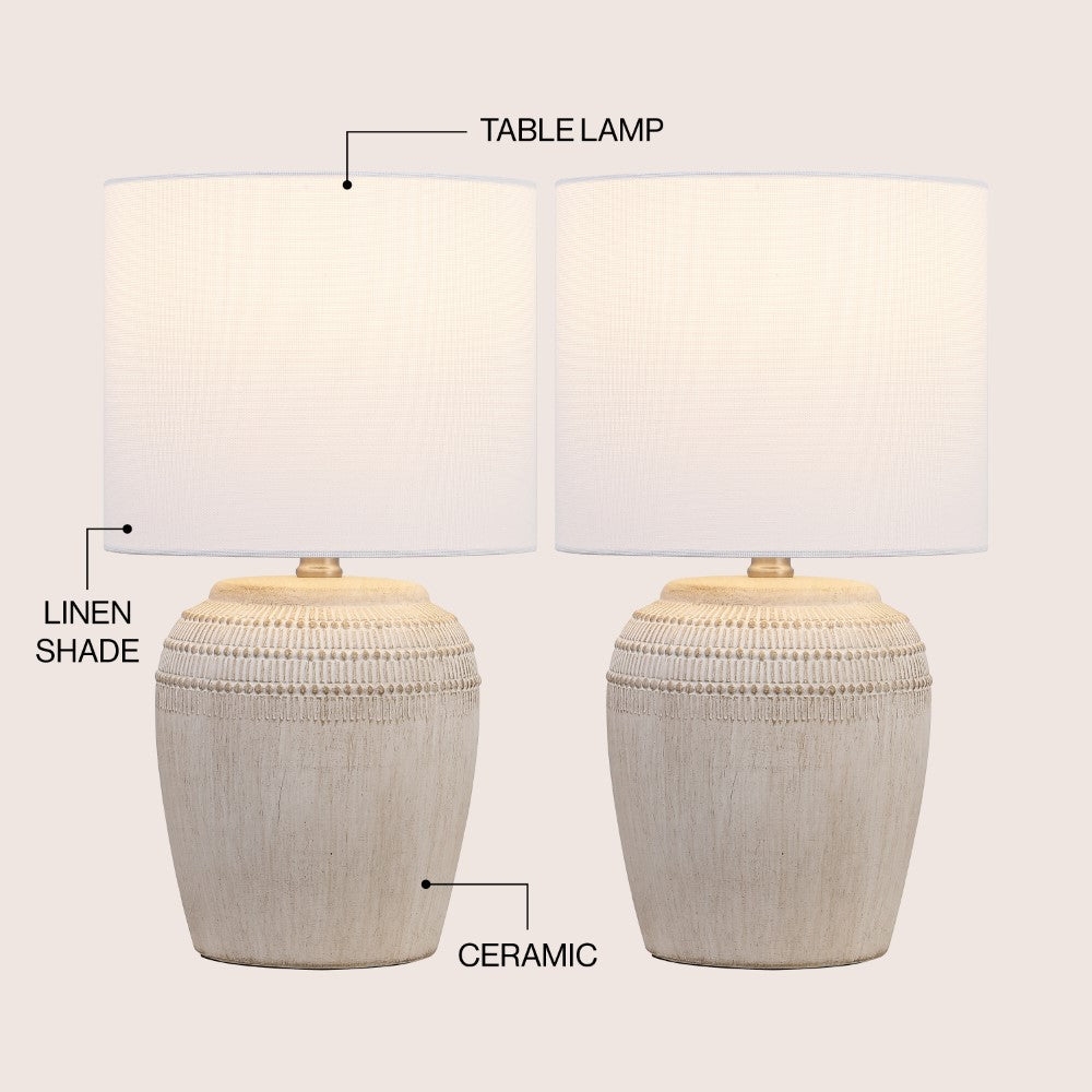 Fawn 16.75" Traditional Rustic Reeded Ceramic Vase LED Table Lamp, Set of 2