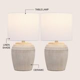 Fawn 16.75" Traditional Rustic Reeded Ceramic Vase LED Table Lamp, Set of 2